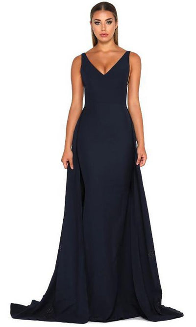 Portia and Scarlett - Endora Gown Vee Sleeveless Overskirt Gown In Blue