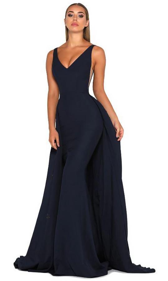 Portia and Scarlett - Endora Gown Vee Sleeveless Overskirt Gown In Blue