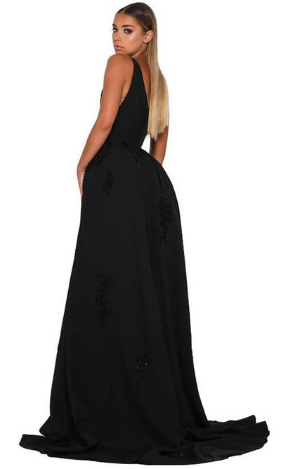 Portia and Scarlett - Endora Gown Vee Sleeveless Overskirt Gown In Black