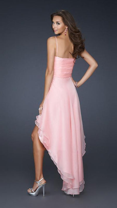 La Femme - 17141 Sweetheart Bodice Hi-Low Style Dress in Pink