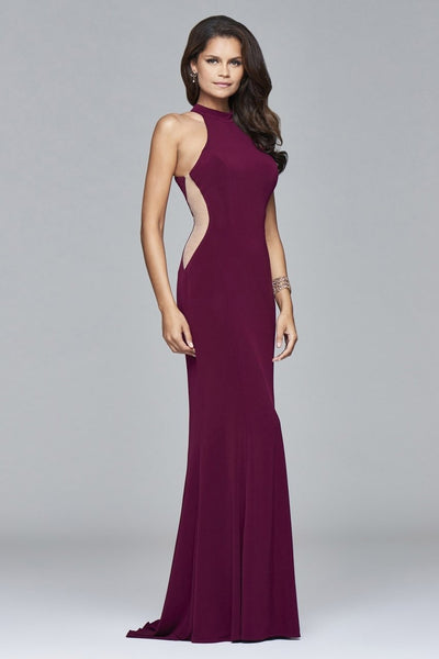 Faviana - Illusion Side Paneled Long Jersey Gown 7943 In Purple