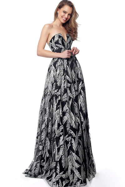 Jovani - 67561 Sequined Strapless A-line Dress In Black and Silver