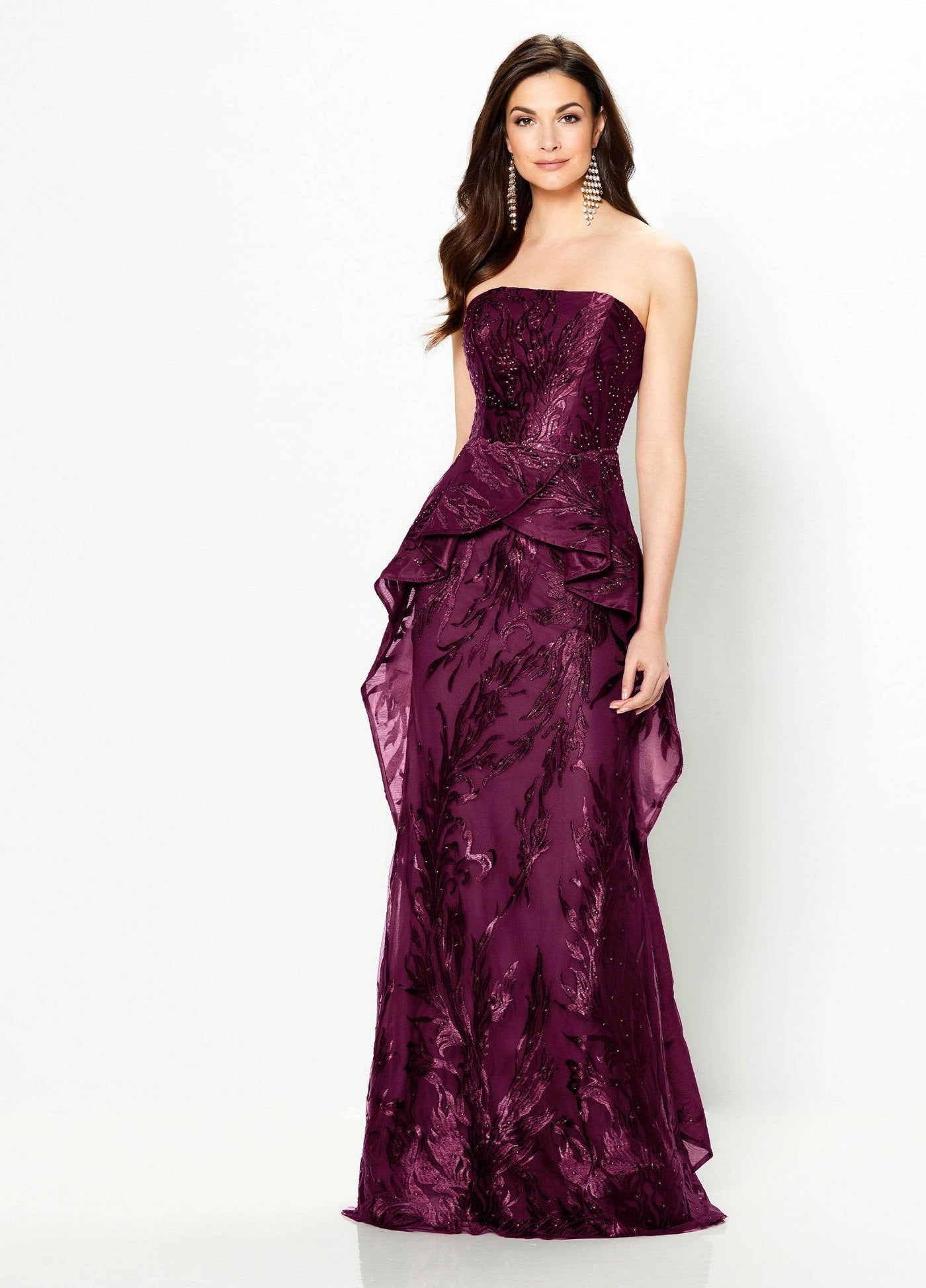 Mon Cheri - Embroidered Strapless Peplum Evening Dress 219992 In Purple