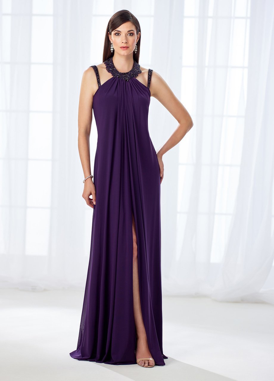 Cameron Blake - 118664 Flowy Beaded Halter Evening Dress In Purple