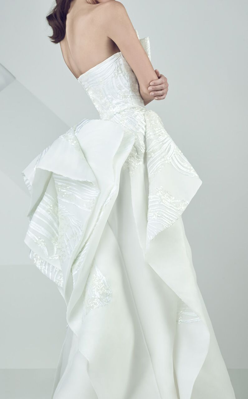 MNM Couture - Strapless Ruffled Empire Long Gown G0691 in White