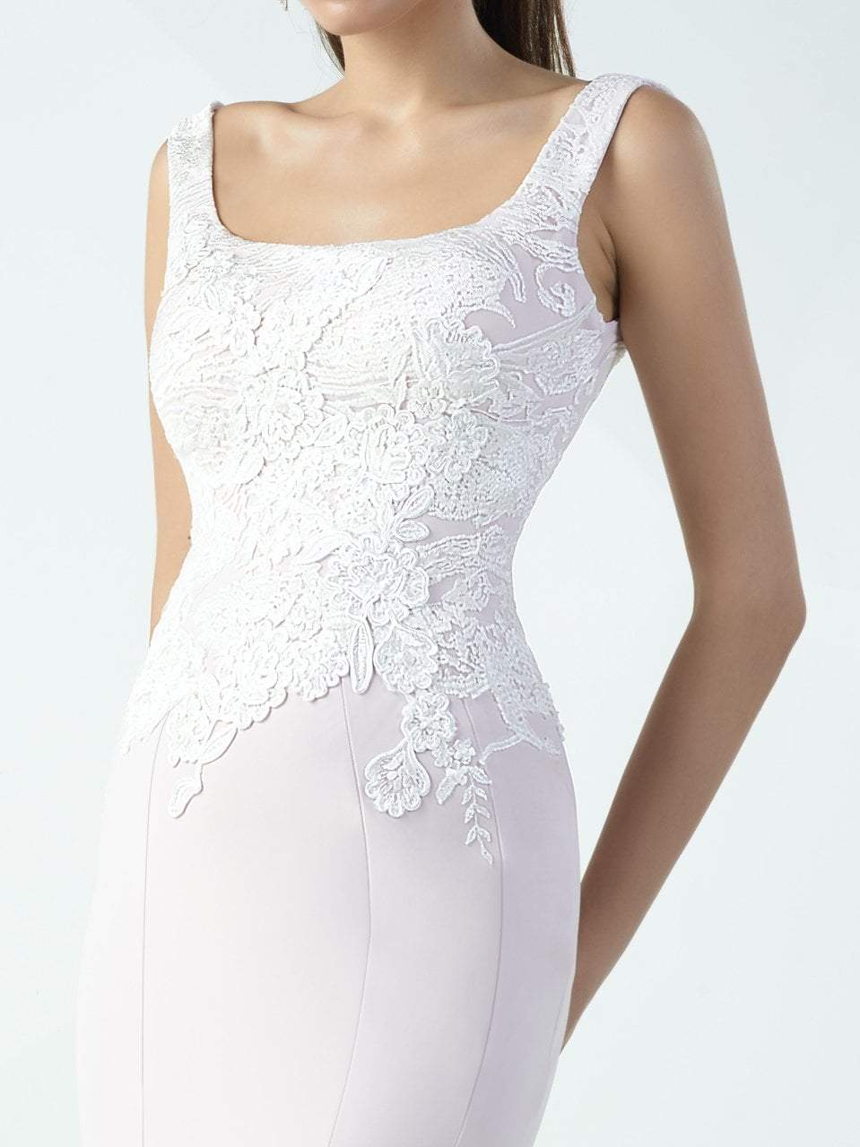 MNM COUTURE - G0722 Lace Square Train Mermaid Dress