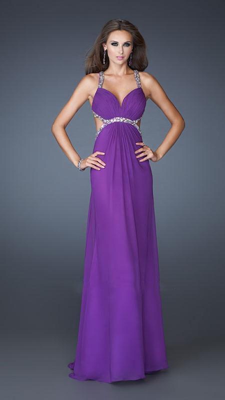 GiGi - Ruched Sweetheart Embellished Empire Evening Dress 18888 In Purple