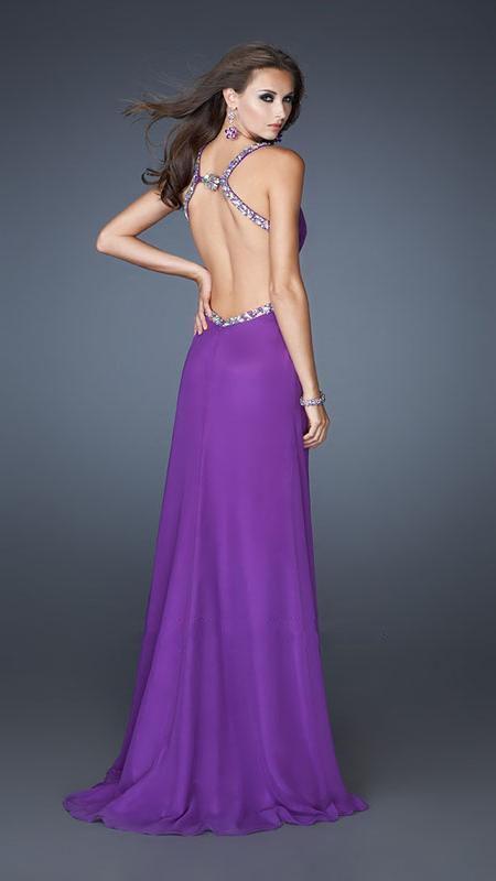 GiGi - Ruched Sweetheart Embellished Empire Evening Dress 18888 In Purple