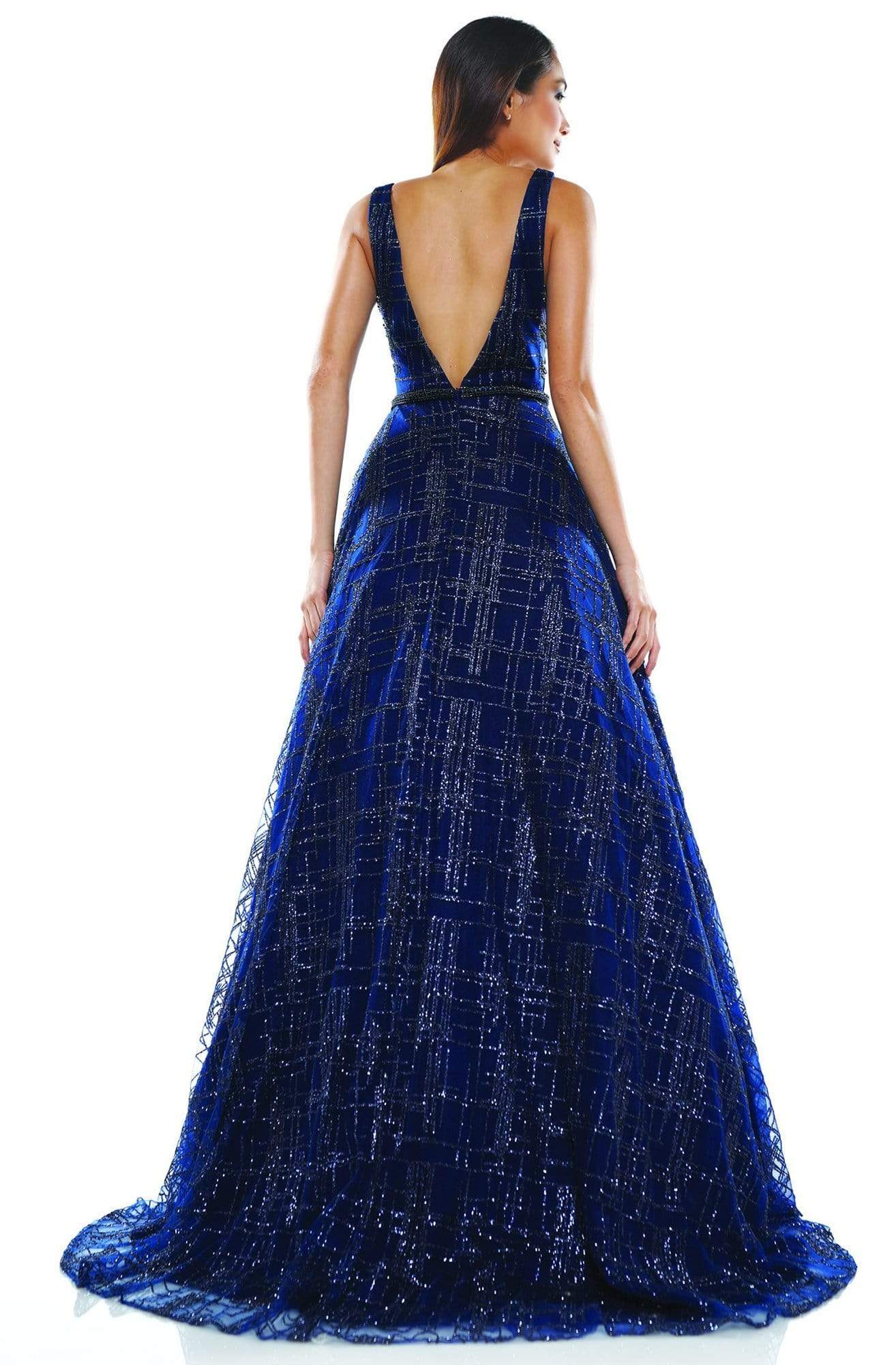 Glow Dress - G865 V-Neck Embellished Long A-line Dress Prom Dresses