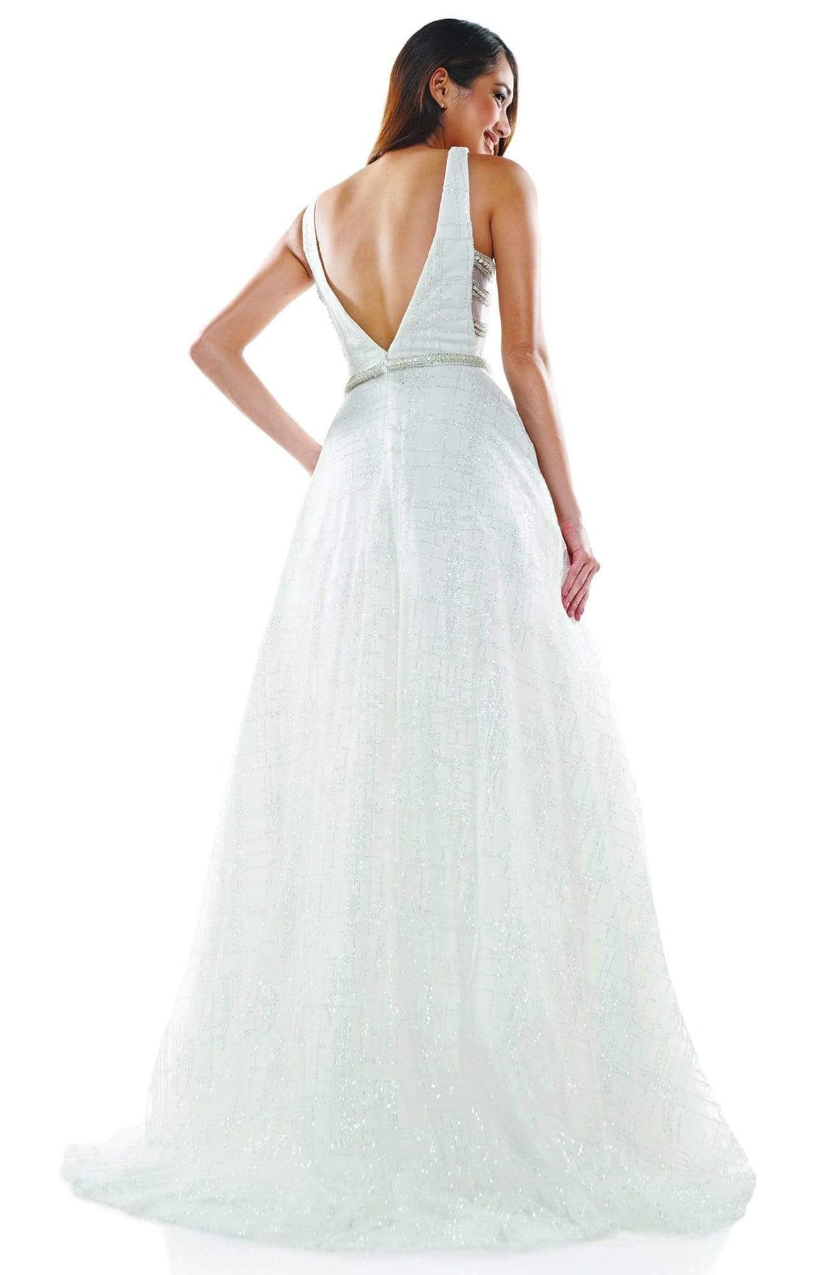 Glow Dress - G865 V-Neck Embellished Long A-line Dress Prom Dresses