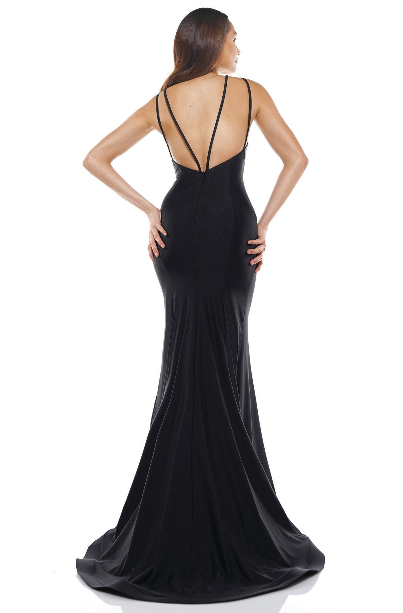 Glow Dress - G866 Plain Fitted Long Trumpet Dress In Black