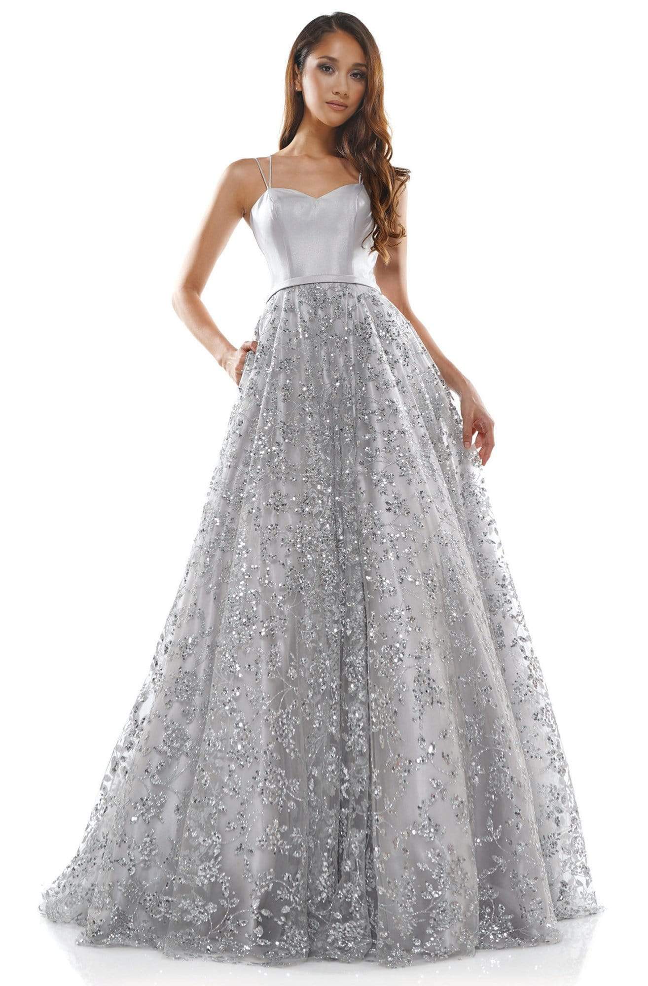 Glow Dress - G870 Embellished Skirt A-line Long Dress Prom Dresses 2 / Silver