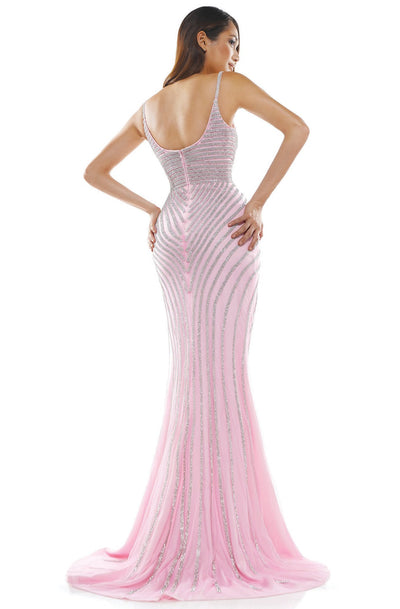 Glow Dress - G875 Beaded Scoop Back Trumpet Dress In Pink