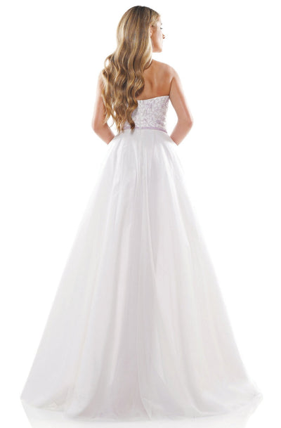 Glow Dress - G887 Halter Neck Embellished A-line Dress In White
