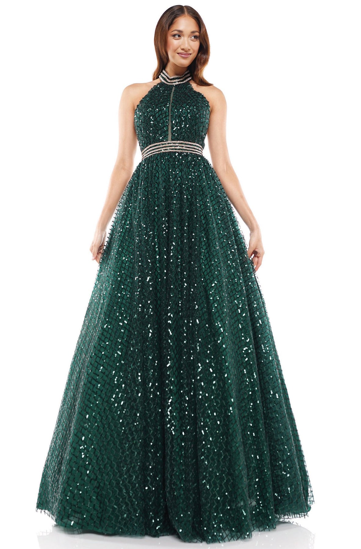 Glow Dress - Beaded Choker Halter Sequin Gown G916S Glow Dress - Beaded Choker Halter Sequin Gown G916S