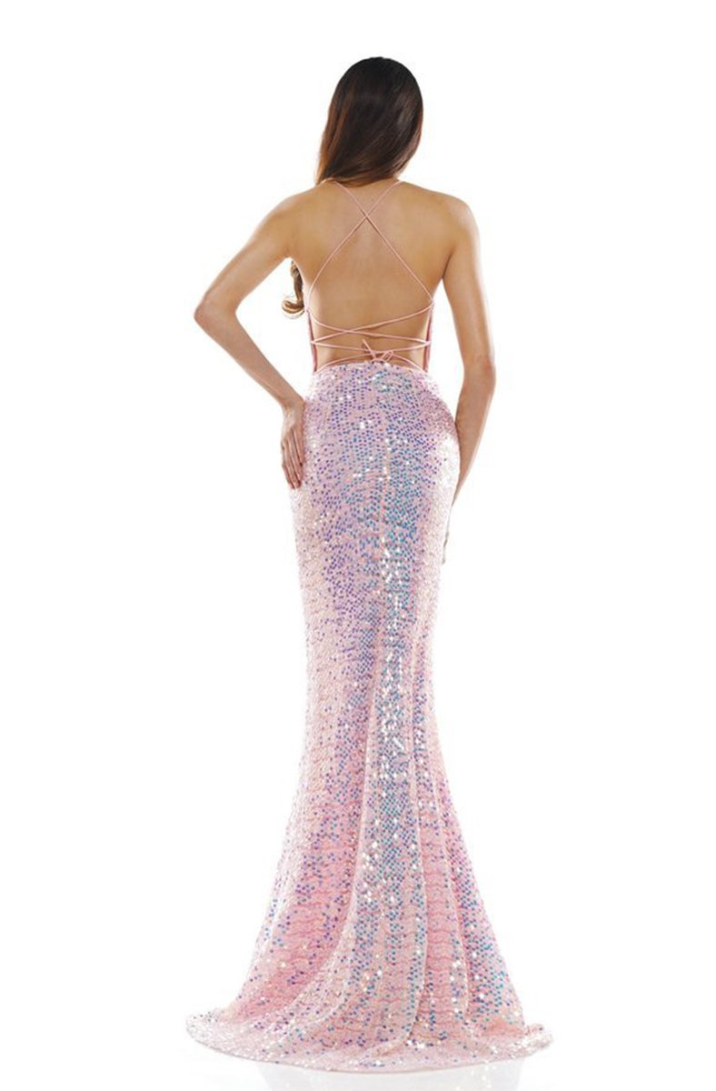 Glow Dress - G920 Sequin Embellished Halter Dress In Pink