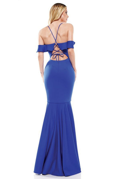 Glow Dress - G924 Ruffle Off Shoulder High Low Jersey Dress In Blue