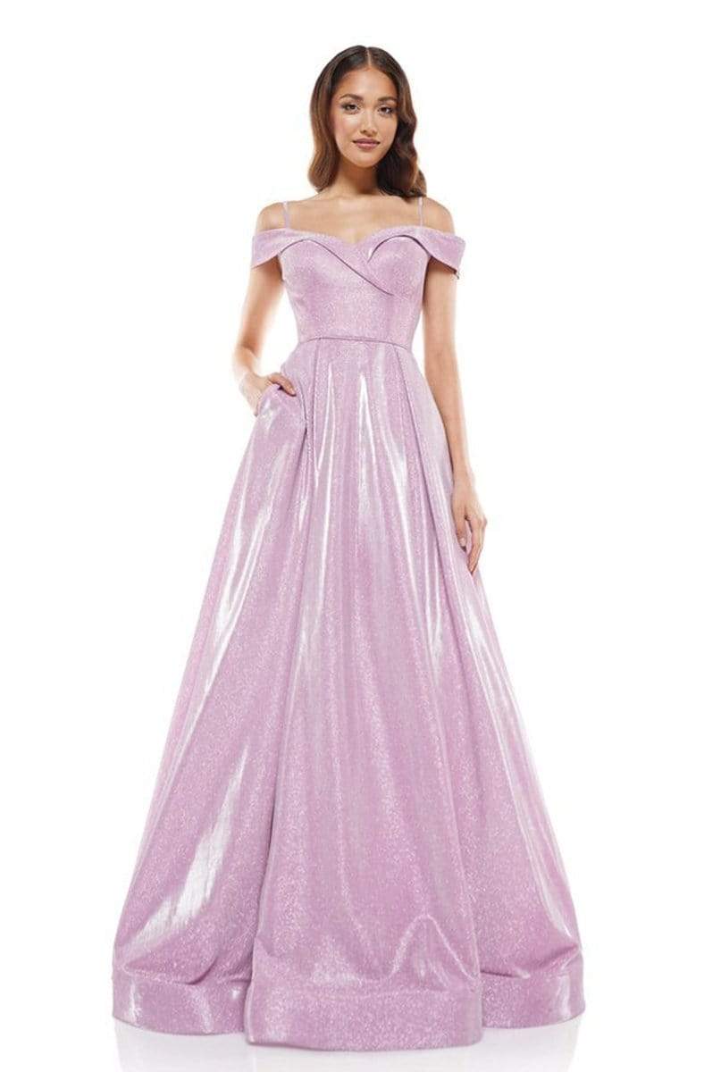 Glow Dress - G925 Glitter Knit Off-Shoulder Ballgown Ball Gowns 2 / Pink Multi