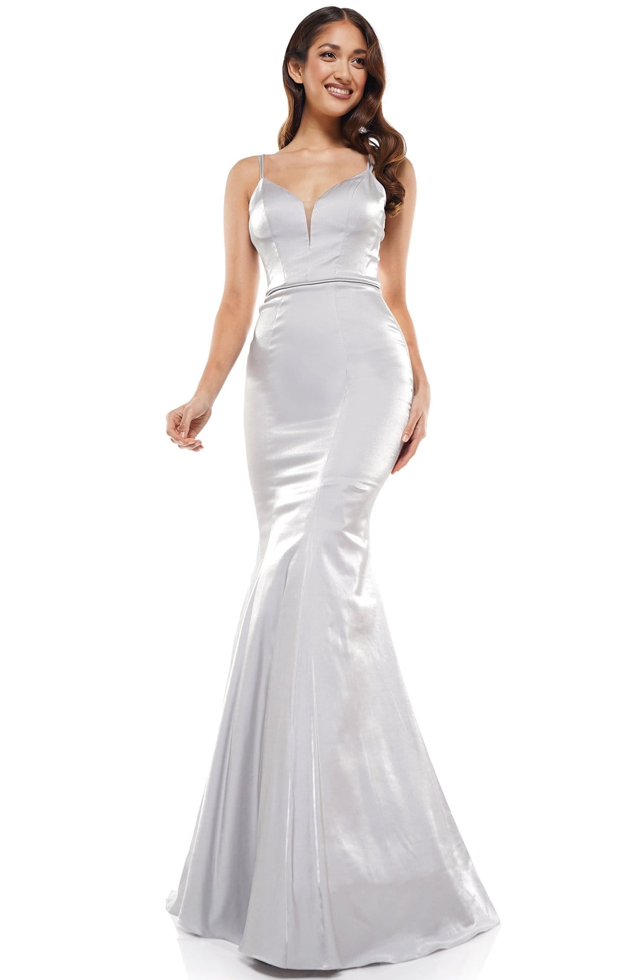 Glow Dress - G926 Sleeveless Double Strap Satin Mermaid Gown Prom Dresses 0 / Silver