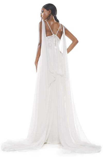 Glow Dress - G927 Beaded Lace Chiffon A-Line Gown with Long Drape Cape In White