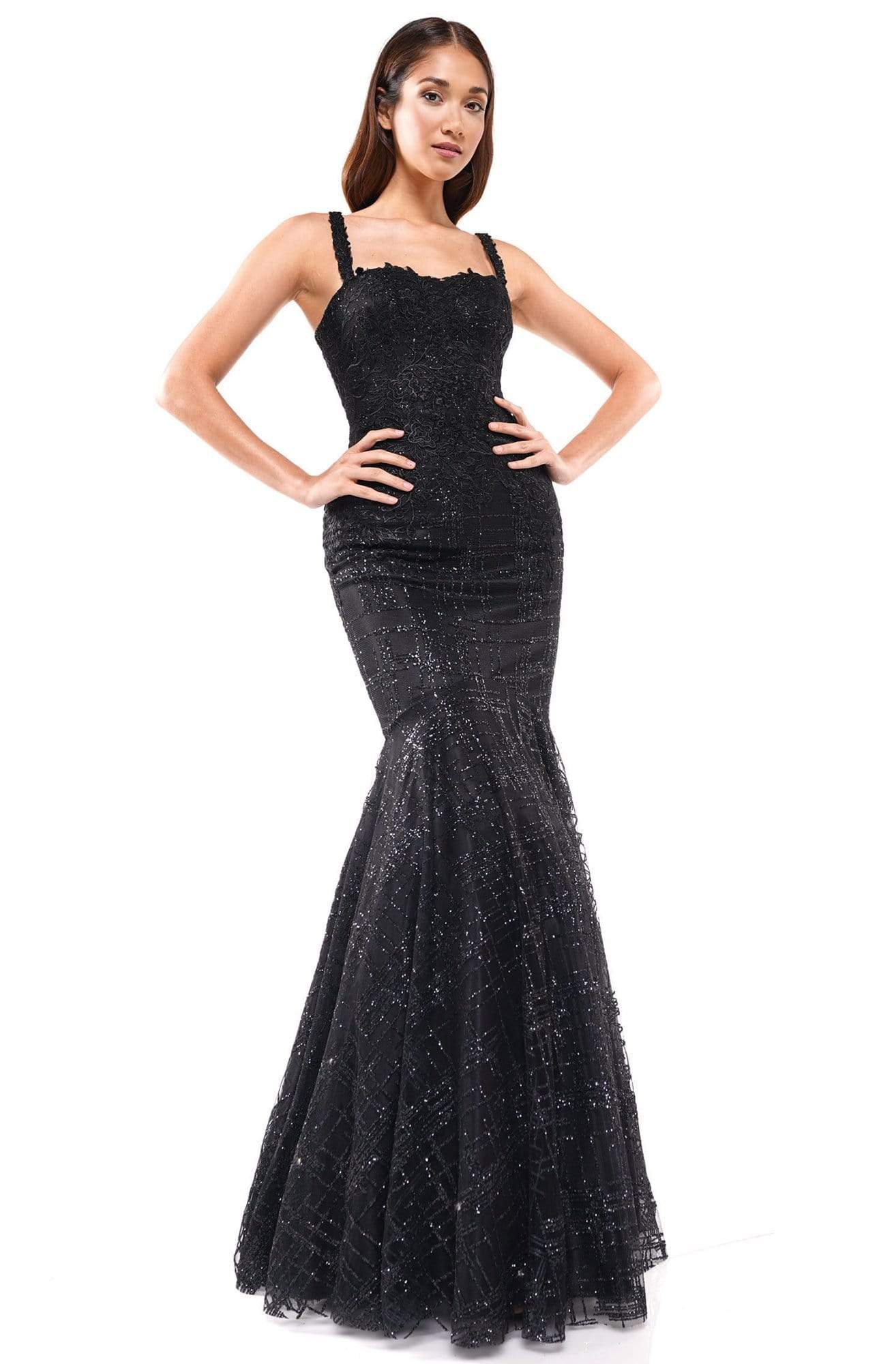 Glow Dress - G934 Sequined Semi-Sweetheart Trumpet Dress Evening Dresses 2 / Black