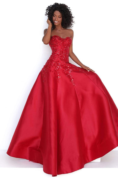 Tarik Ediz - 50695 Strapless Sweetheart Sequined Floral Gown Evening Dresses 0 / Red