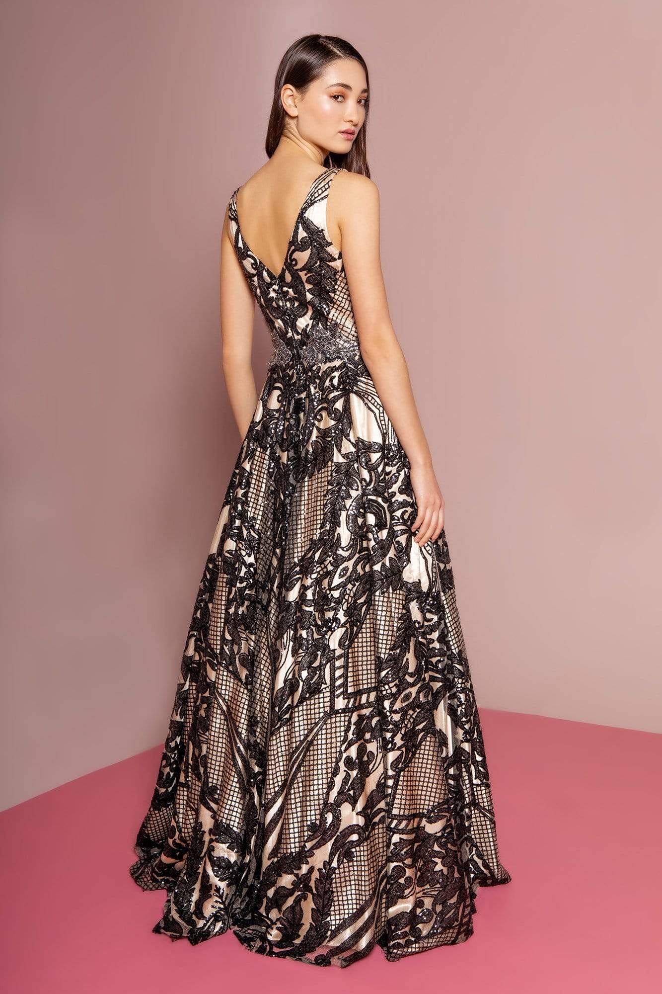 GLS by Gloria - GL2538 Sequin Embellished Illusion V-Neck Long Dress Special Occasion Dress