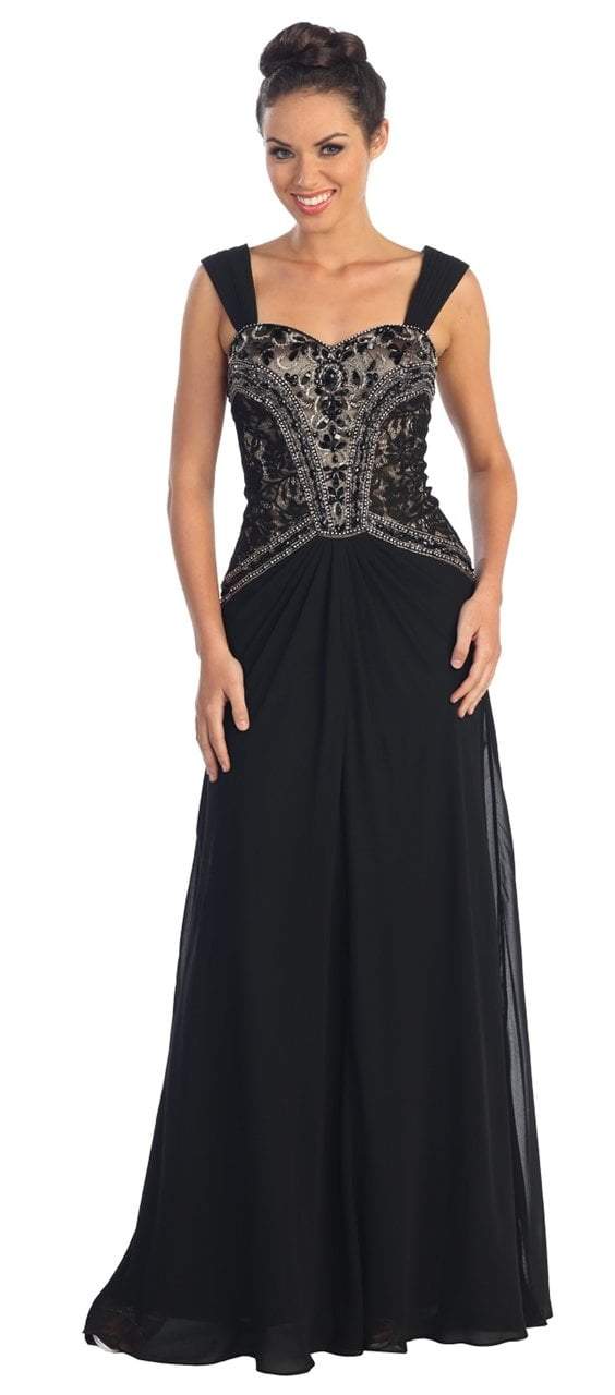 Elizabeth K - GL1005 Intricate Beaded Sweetheart A-Line Gown Special Occasion Dress XS / Black