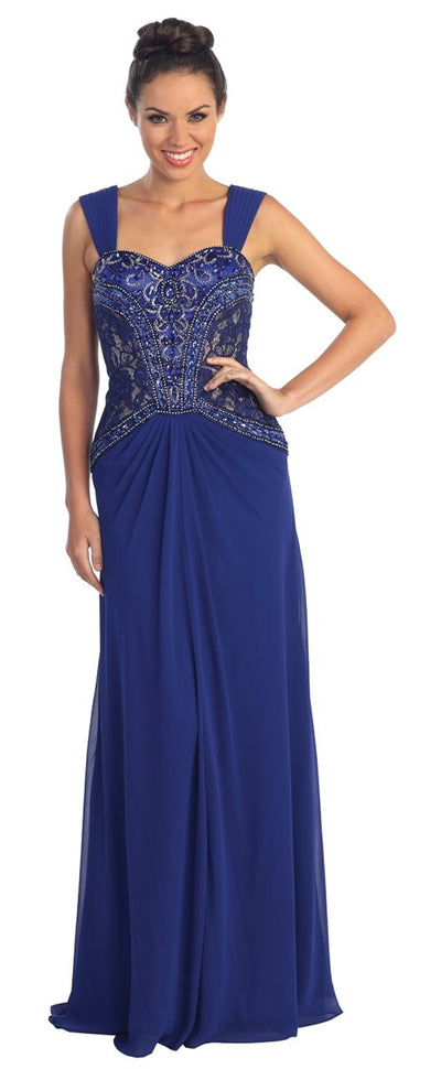 Elizabeth K - GL1005 Intricate Beaded Sweetheart A-Line Gown Special Occasion Dress XS / Royal Blue