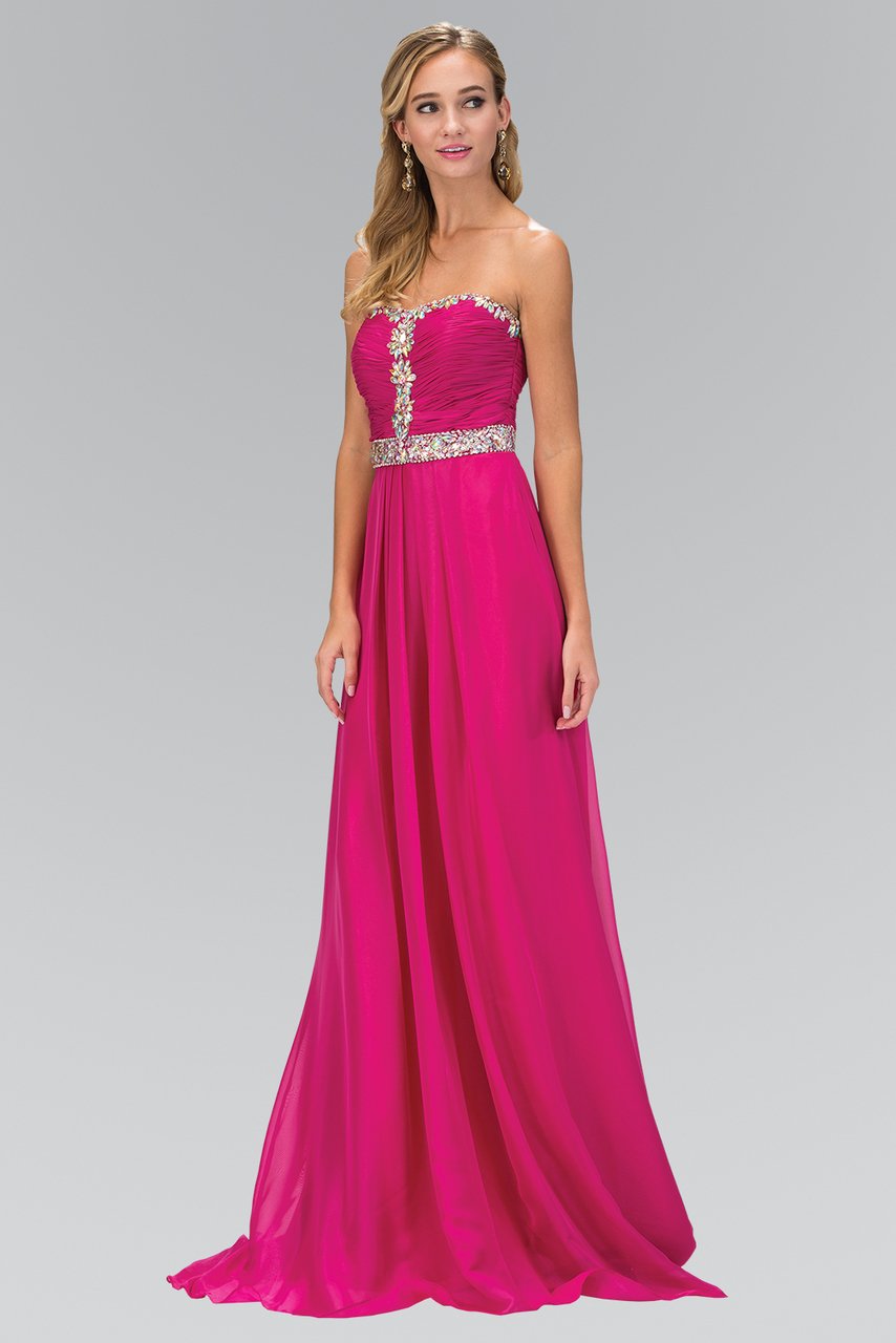 Elizabeth K - GL1058 Shirred Chiffon Sweetheart A-Line Gown Special Occasion Dress XS / Fuchsia