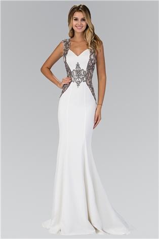 Elizabeth K - GL1347 Beaded Lace Applique Sweetheart Jersey Gown Special Occasion Dress XS / Ivory
