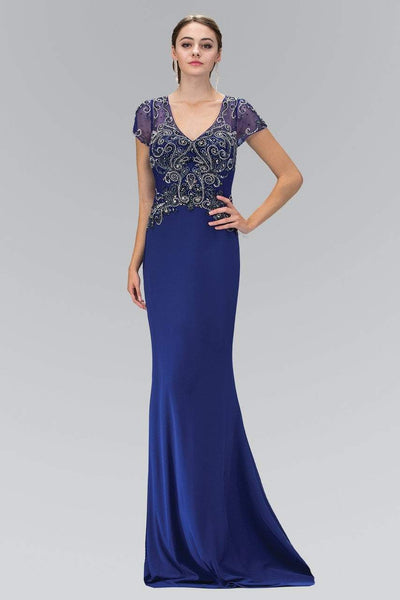 Elizabeth K - GL1370 Short Sleeve V-Neck Jersey Gown Special Occasion Dress XS / Royal Blue