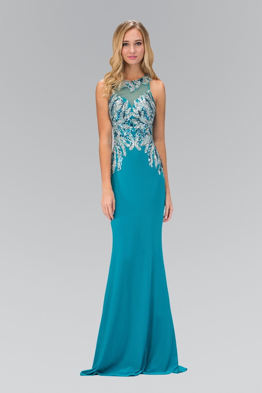 Elizabeth K - GL1387 Jewel Neckline Sequin Embellished Gown Special Occasion Dress XS / Teal