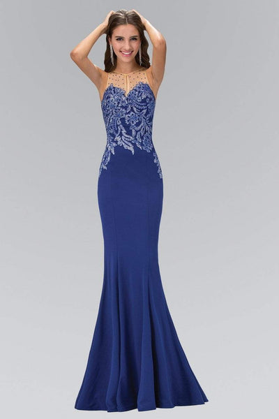 Elizabeth K GL1413- Beaded Lace Applique Illusion Jewel Dress