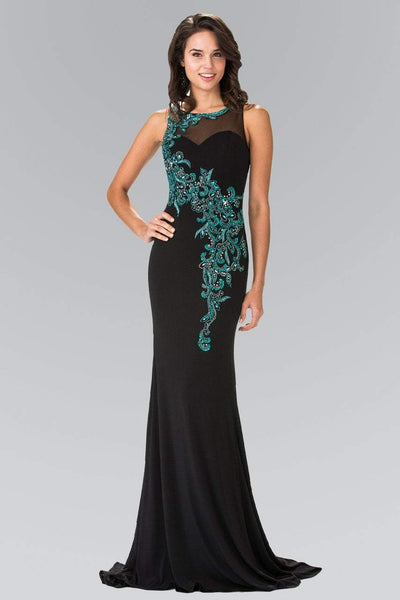 Elizabeth K - GL1471 Beaded Lace Applique Mermaid Gown Special Occasion Dress XS / Black/Turq