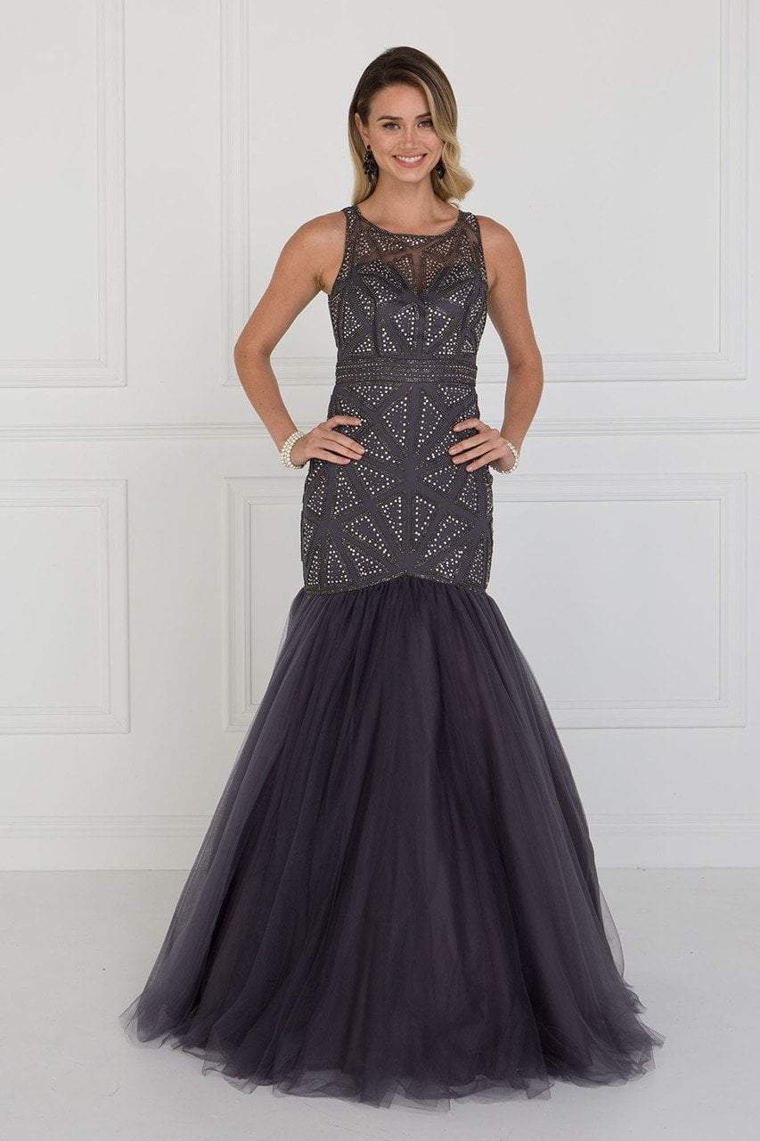 Elizabeth K - GL1510 Sleeveless Fitted Tulle Trumpet Gown Special Occasion Dress XS / Charcoal