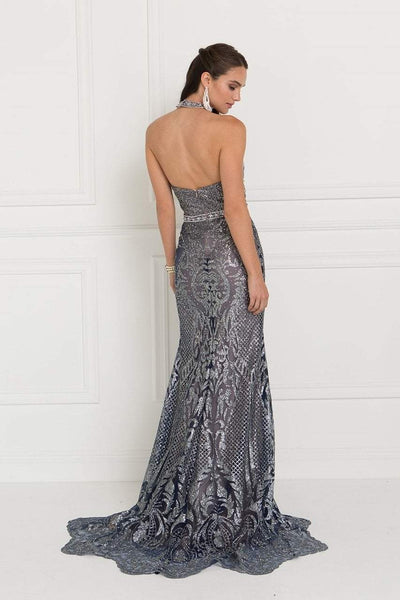 Elizabeth K GL1549- Embellished High Halter Open Back Dress