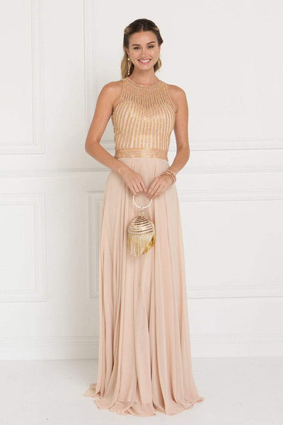 Elizabeth K - GL1563 Gilded Illusion Halter Chiffon A-line Dress Special Occasion Dress XS / Champagne
