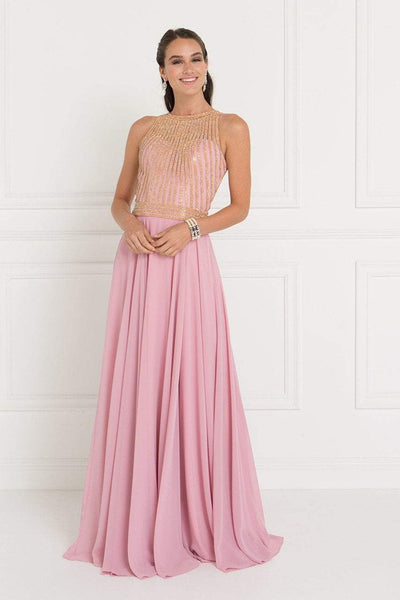 Elizabeth K - GL1563 Gilded Illusion Halter Chiffon A-line Dress Special Occasion Dress XS / D/Rose