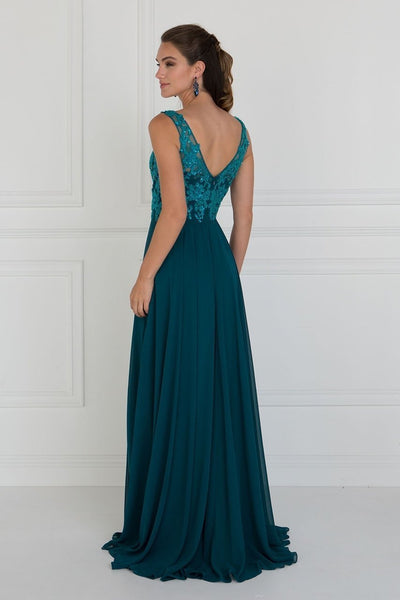 Elizabeth K - Bead Embroidered A-Line Evening Gown GL1567 In Blue and Green