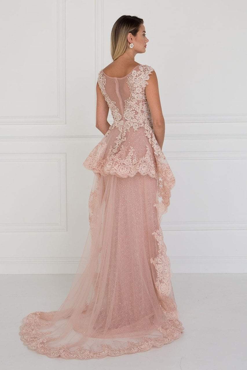 Elizabeth K - GL1581 Appliqued Illusion Peplum Ornate Lace Gown Special Occasion Dress
