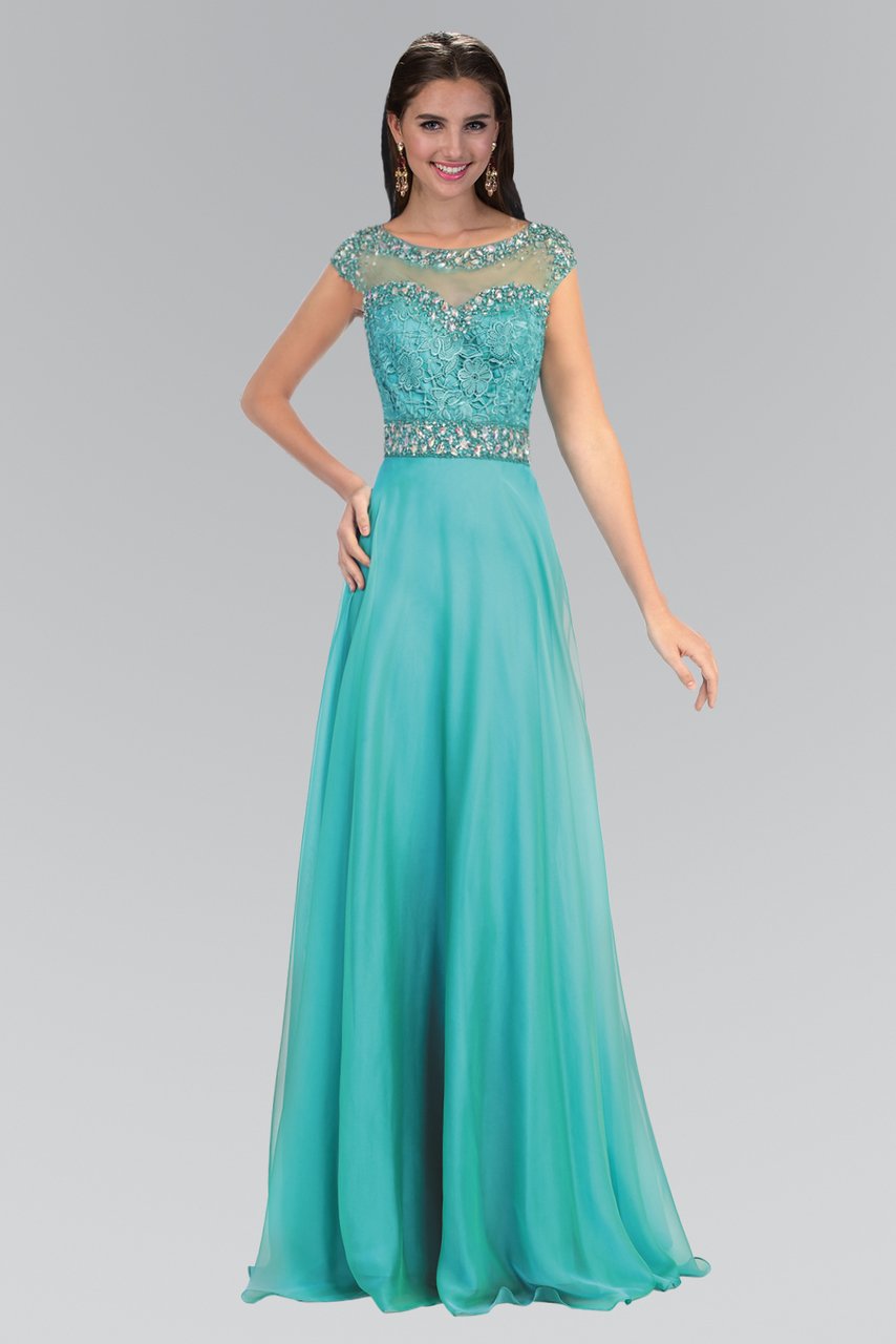 Elizabeth K GL2002- Floral Appliqued A-line Evening Dress