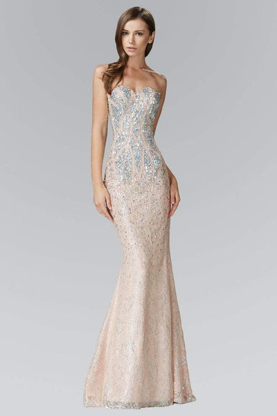 Elizabeth K - GL2004 Sequined Lace Sweetheart Mermaid Gown Special Occasion Dress XS / Nude