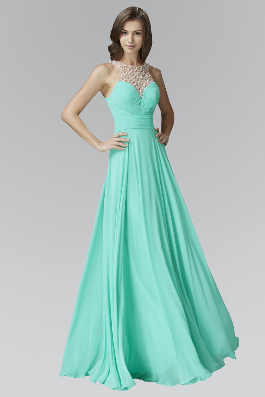 Elizabeth K - GL2075 Ruched Illusion Halter Dress Special Occasion Dress XS / Tiffany