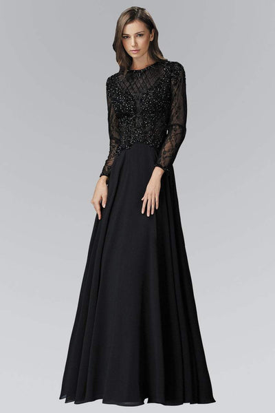 Elizabeth K GL2097- Jewel Long Sleeve A-line Evening Dress