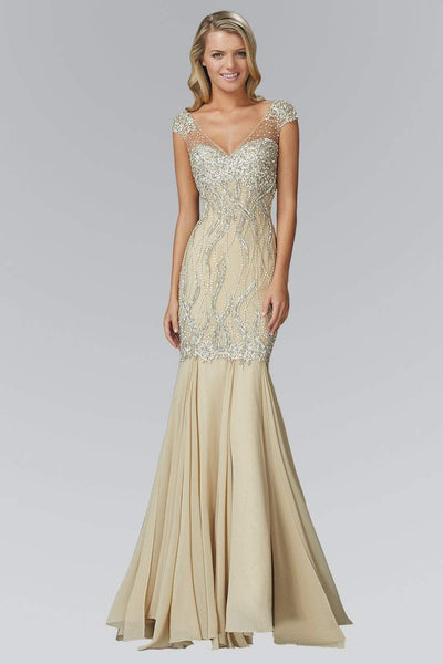 Elizabeth K GL2123- Embellished Illusion V Neck Trumpet Gown