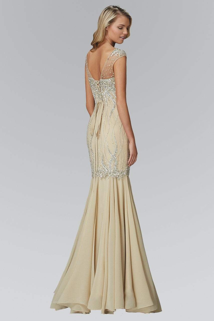 Elizabeth K GL2123- Embellished Illusion V Neck Trumpet Gown