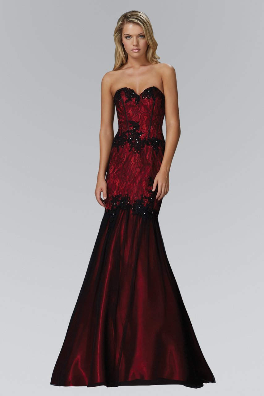Elizabeth K GL2141 - Long Mermaid Dress - Lace and Tulle fabric, Strapless, Beaded, Open back, Back corset closure ADASA Elizabeth K GL2141 - Long Mermaid Dress - Lace and Tulle fabric, Strapless, Beaded, Open back, Back corset closure ADASA