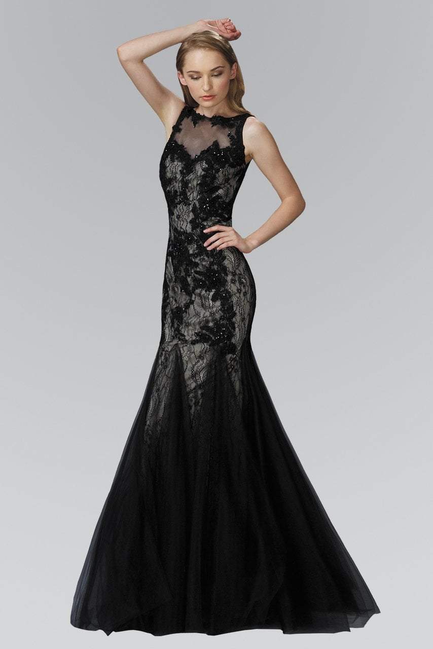 Elizabeth K - GL2159 Illusion Neckline with Open Back Mermaid Gown Special Occasion Dress XS / Black