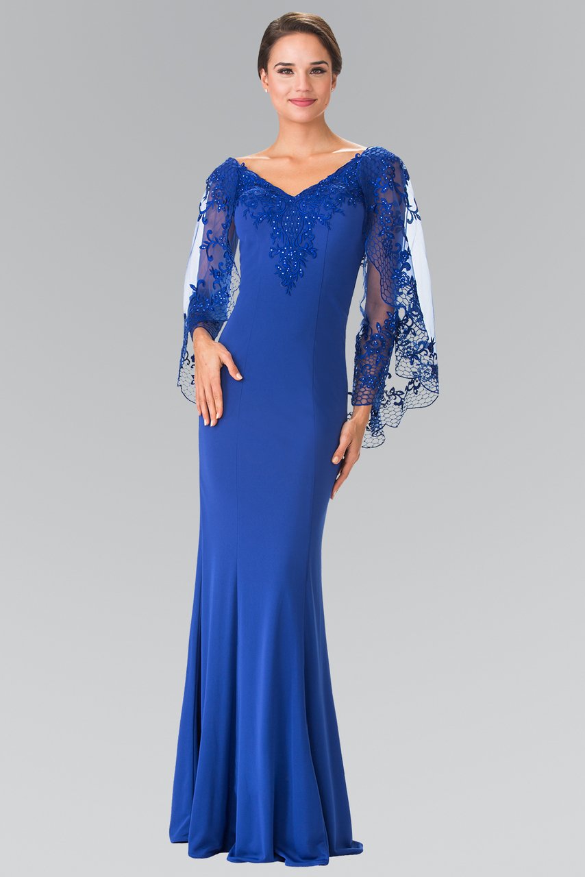 Elizabeth K - GL2235 Embroidered V-Neck Sheath Gown Special Occasion Dress XS / Royal Blue